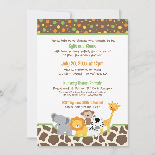 Wild Jungle Animals Baby Shower Invitation (Front)