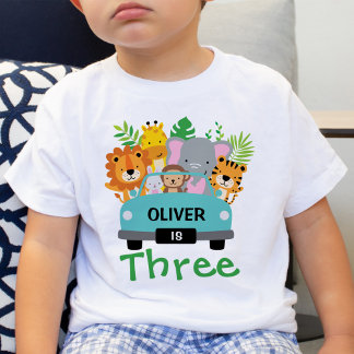 Wild Jungle Animals Boy 3rd Birthday Personalized Baby T-Shirt