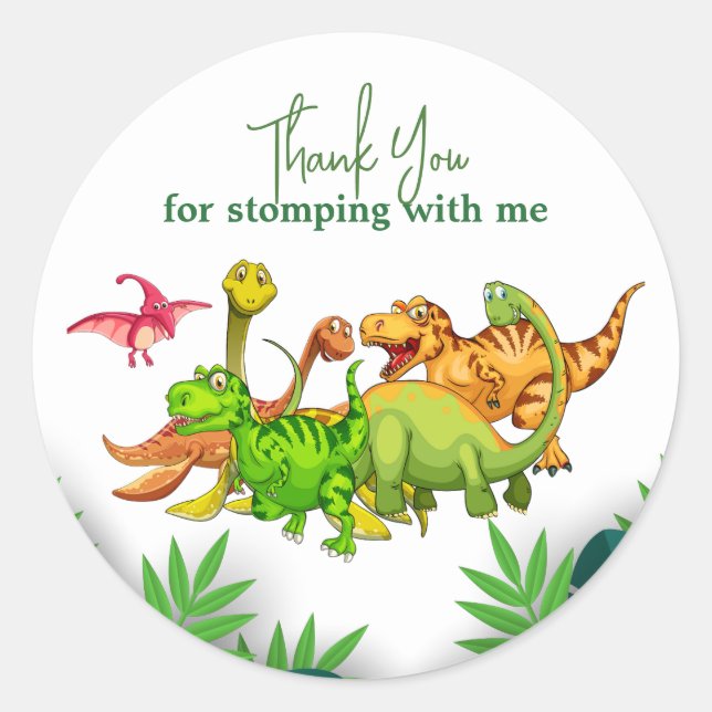 Wild Jungle Dinosaur Adventure Kids Birthday Classic Round Sticker (Front)