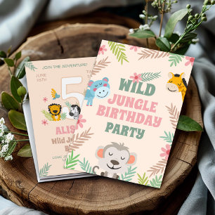Wild Jungle Fifth Birthday Invitation