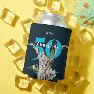 Wild Jungle Leopard Blue 50th Birthday Can Cooler