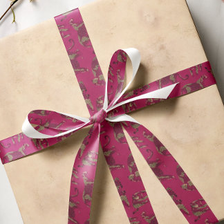 Wild Jungle Leopard Patterned Pink   Satin Ribbon