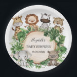 Wild Jungle Safari Animals 1st Birthday Party Paper Plate<br><div class="desc">This design features rustic watercolor botanical greenery and adorable jungle animals</div>