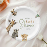 Wild Jungle Safari Animals Baby Shower Paper Plate<br><div class="desc">Introducing our wild jungle safari animals baby shower paper plates, perfect for a cute and whimsical celebration! It features a modern safari animal theme with adorable jungle creatures like a monkey, giraffe, lion, and zebra. With its simple natural boho-inspired watercolor landscape, this sweet scene is ideal for welcoming a little...</div>
