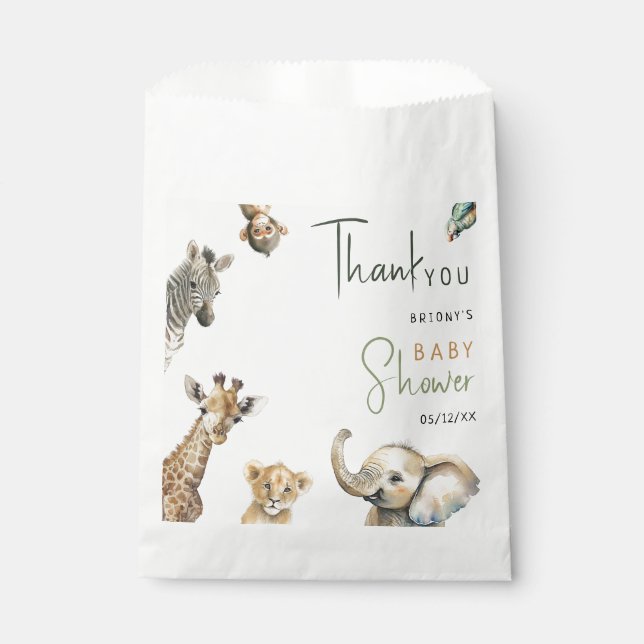 Wild Jungle Safari Animals Baby Shower Thank You Favour Bag (Front)
