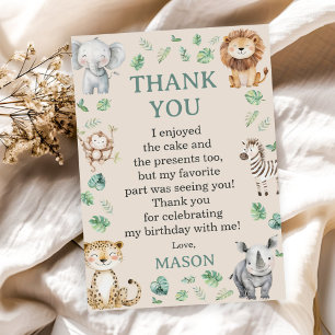 Wild Jungle Safari Animals Birthday Thank You Card