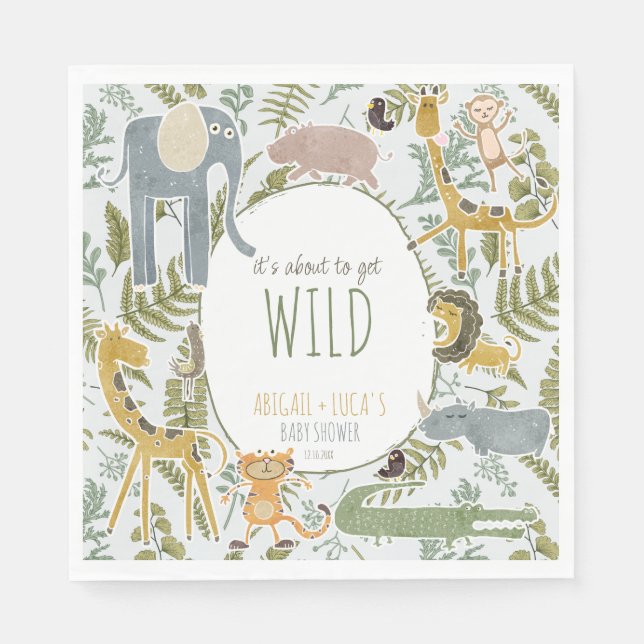 Wild Jungle Safari Animals Botanical Baby Shower Napkin (Front)