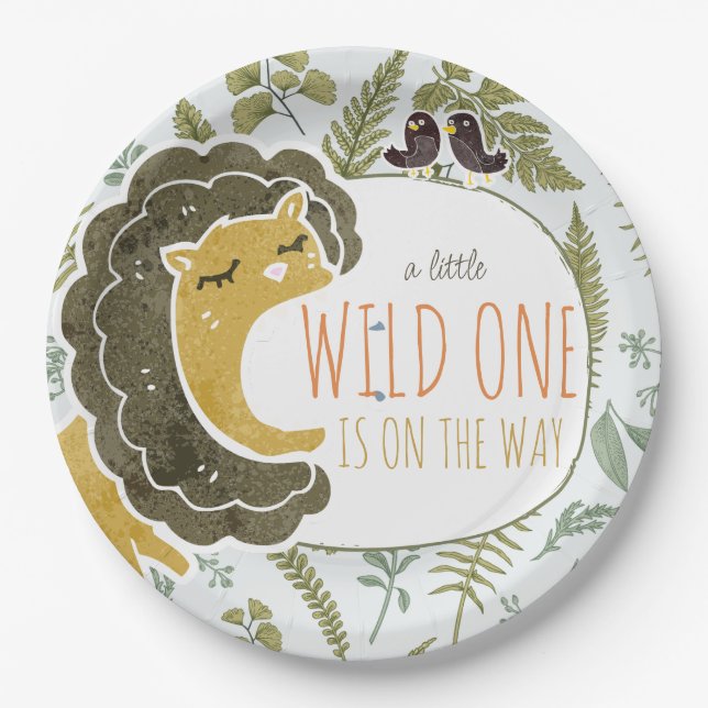 Wild Jungle Safari Animals Botanical Baby Shower Paper Plate (Front)