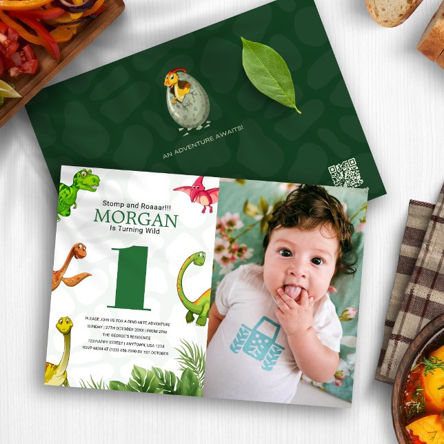Wild Jungle Safari Boys Dinosaur 1st Birthday Kids Invitation (Wild Jungle Safari Boys Dinosaur 1st Birthday Kids Invitation)