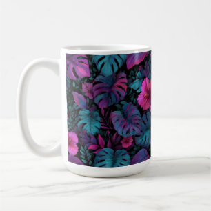 "Wild Jungle" Seamless Pattern with Neon Hibiscus Coffee Mug