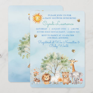 Wild Jungle Zoo Animals Baby Shower Invitation