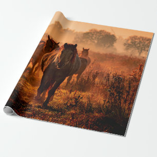 wild konik horses wich came running straight towar wrapping paper