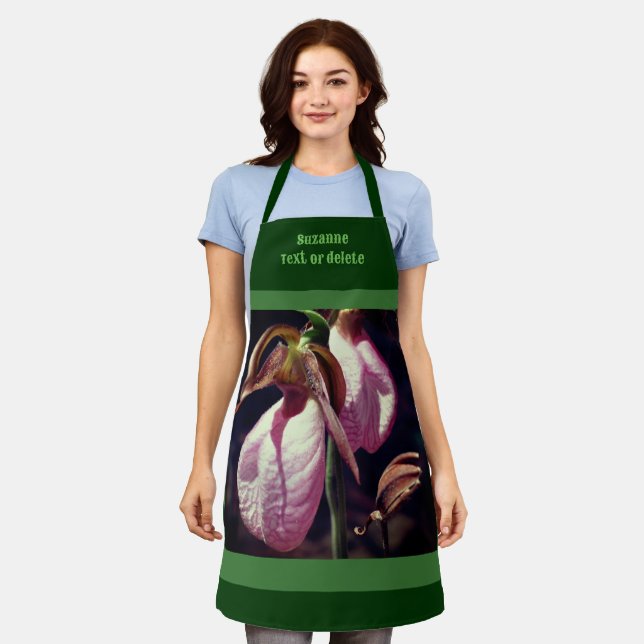 Wild Lady Slipper Orchid Flowers Personalized Apron (Worn)