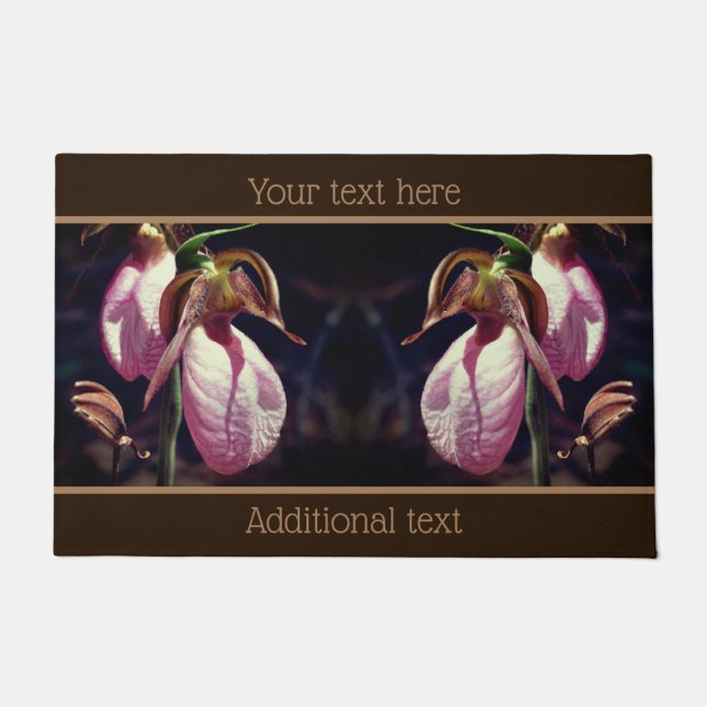 Wild Lady Slipper Orchids Close Up Personalized Doormat (Front)