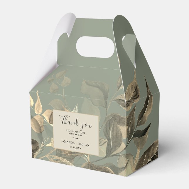 Wild Leaves Sage Green Floral Wedding  Favor Box (Front Side)