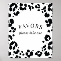 Wild Leopard Black White Favours Sign