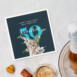 Wild Leopard Blue 50th Birthday Funny Napkin