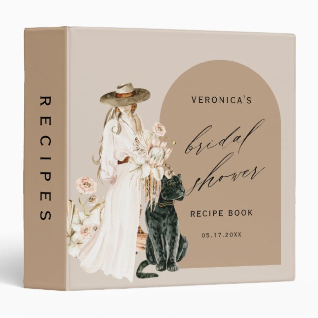 Wild Leopard Boho Lady Bridal Shower Recipe Book Binder (Front/Spine)