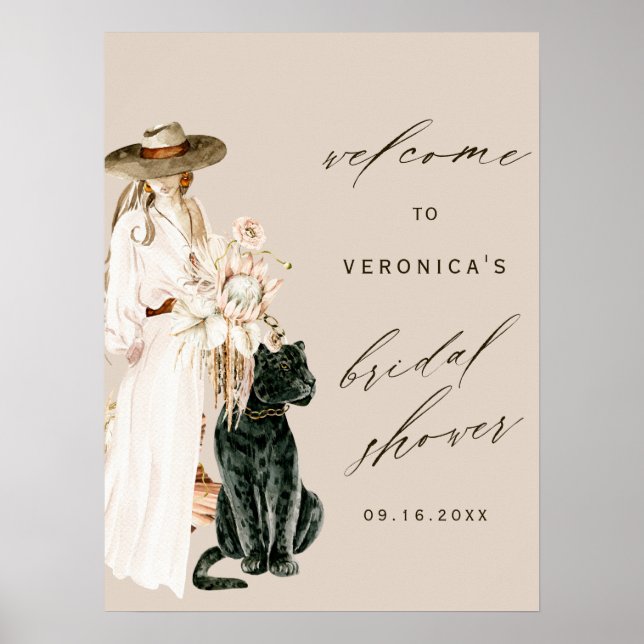 Wild Leopard Boho Lady Bridal Shower Welcome Sign  (Front)