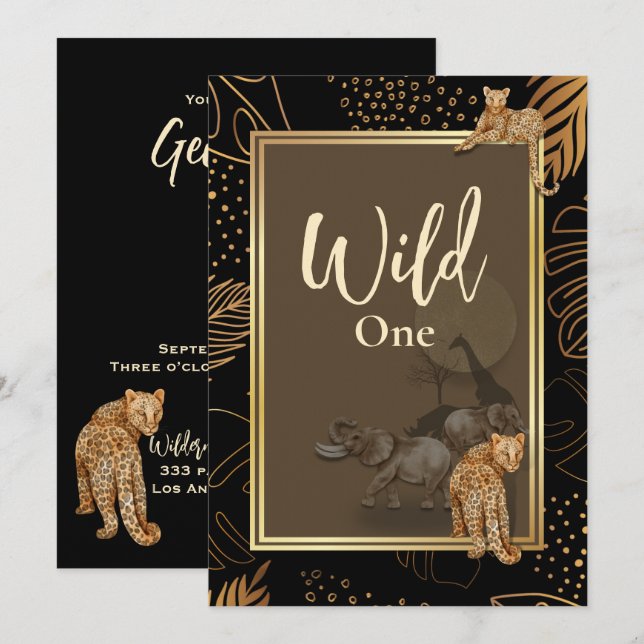 Wild leopard gold shower black invitatios  invitat invitation (Front/Back)