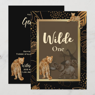 Wild leopard gold shower black invitatios  invitation