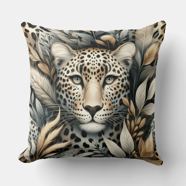 Wild Leopard In Brown  Throw Pillow (Front)
