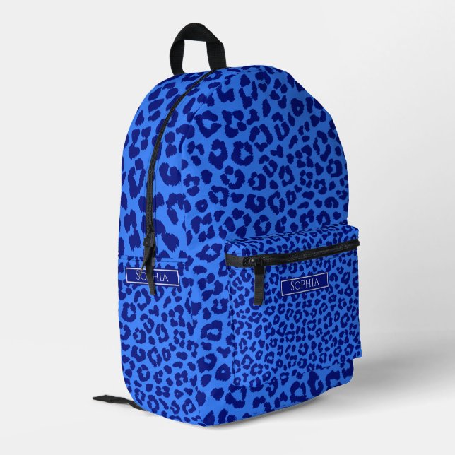 Wild Leopard Pattern-Blue Printed Backpack (Back Corner Left)
