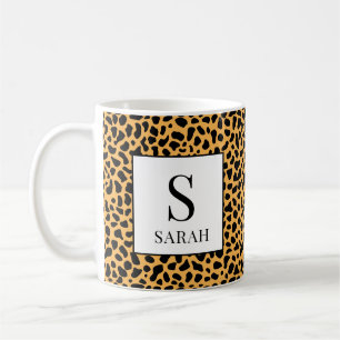 Wild Leopard Print Initial Custom Name Mug