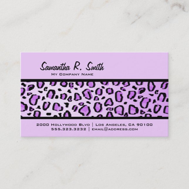 Wild Leopard Print Stripe Purple Business Card (Front)