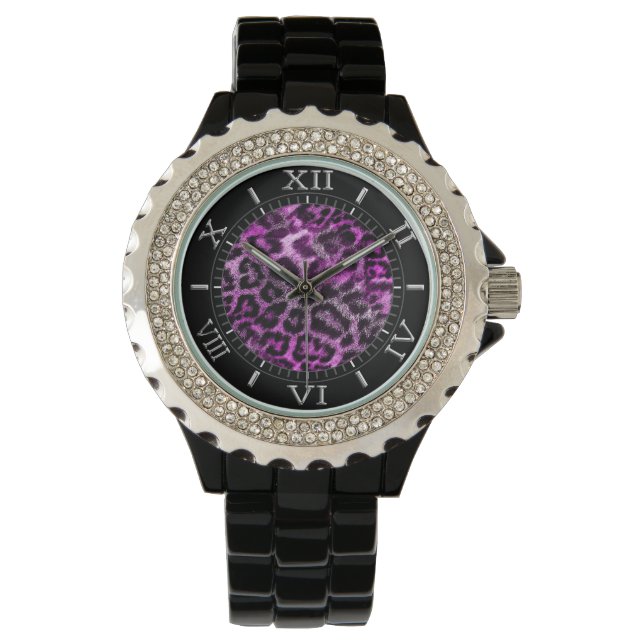 Wild Leopard Purple Fuchsia Dial Decor Watch (Front)