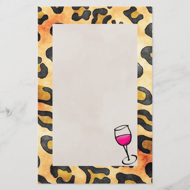 Wild Leopard Spots Pattern with Wine Glass Stationery (Front)