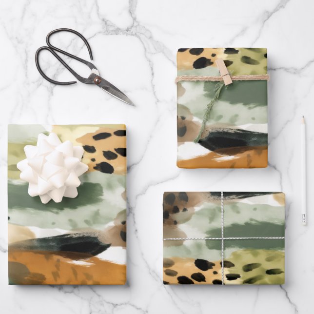 Wild Life Safari Fur Print Textures Exotic Jungle Wrapping Paper Sheet (Front)