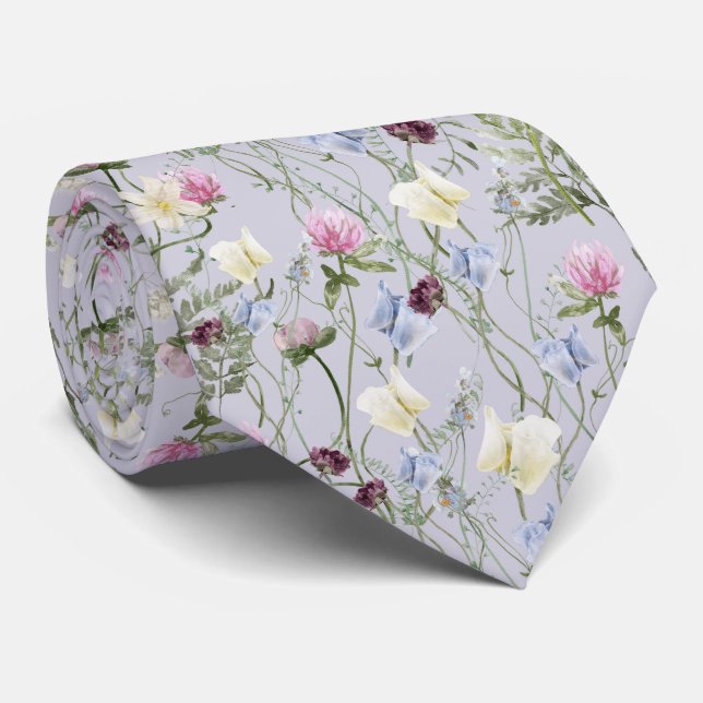 Wild Lilac Flower Floral Botanical Neck Tie (Rolled)