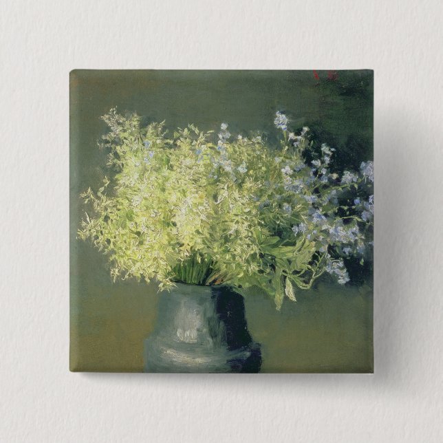 Wild Lilacs and Forget-Me-Nots, 1889 2 Inch Square Button (Front)