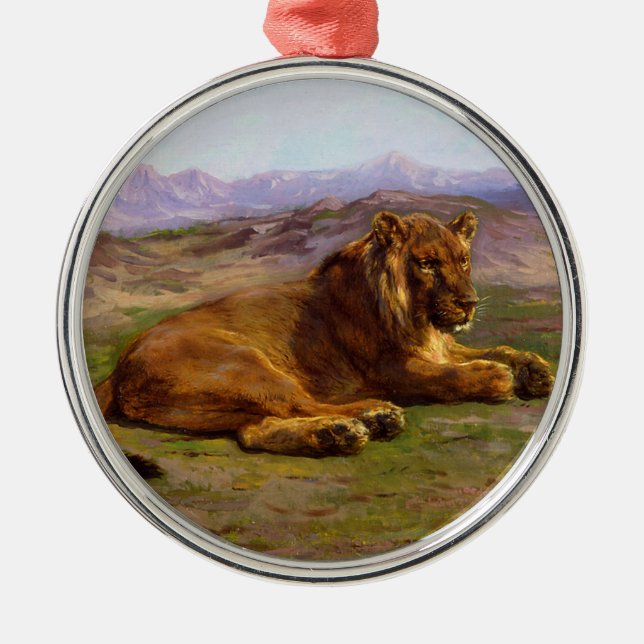 Wild Lion in the African Savannah Metal Ornament (Front)