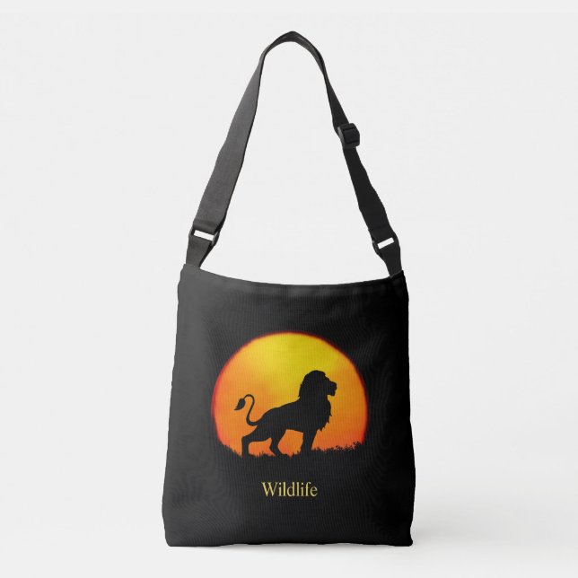 Wild lion & sunrise on the jungle crossbody bag (Front)