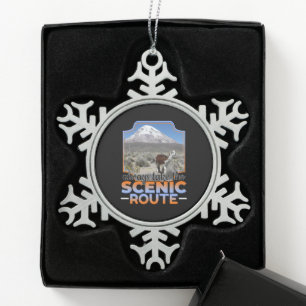 Wild Llama Snow Mountain Quote - Scenic Route Snowflake Pewter Christmas Ornament