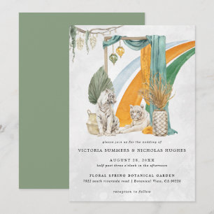 Wild Love   Boho Macrame Tiger Greenery Wedding Invitation