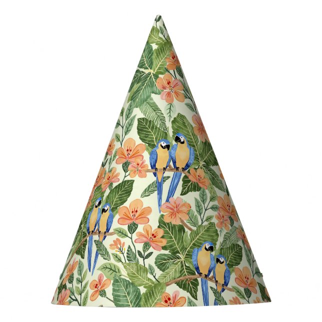 Wild Macaw Jungle Tropical Watercolor Party Hat (Front)