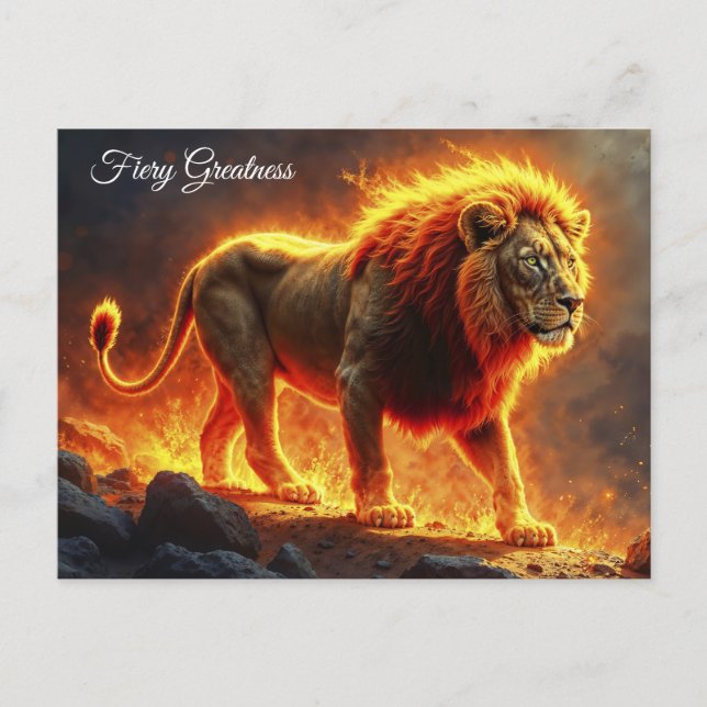 Wild majesty fire lion powerful lava predator  postcard (Front)