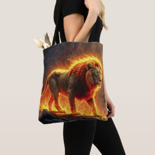 Wild majesty fire lion powerful lava predator tote bag