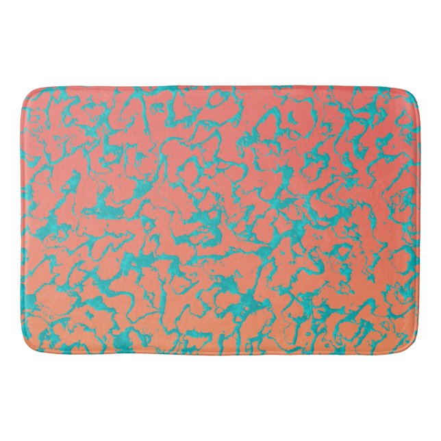 Wild Marble 6 - Living Coral and Turquoise Bath Mat (Front)