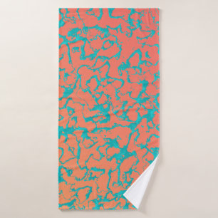 Wild Marble 6 - Living Coral and Turquoise Bath Towel