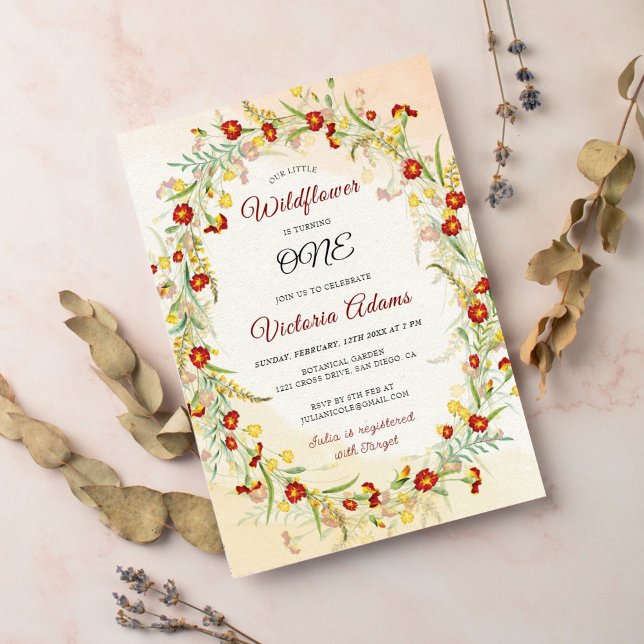 Wild Marigold Flowers Wreath Foliage Birthday Invitation (Creator Uploaded)