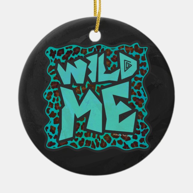 Wild Me Brown and Teal Leopard Design Ceramic Ornament (Front)
