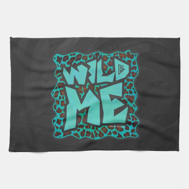 Wild Me Brown and Teal Leopard Design Kitchen Towel (Horizontal)