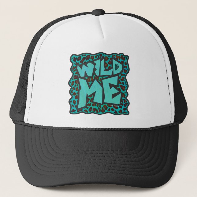 Wild Me Brown and Teal Leopard Design Trucker Hat (Front)