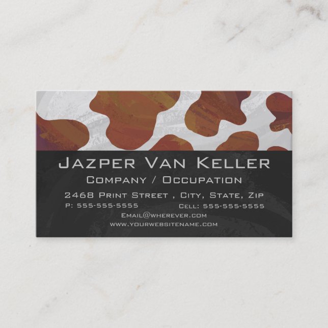 Wild me Cow Brown and White Print Business Card (Front)