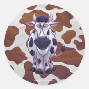 Wild me Cow Brown and White Print Classic Round Sticker