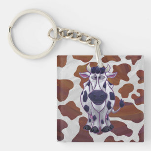Wild me Cow Brown and White Print Keychain